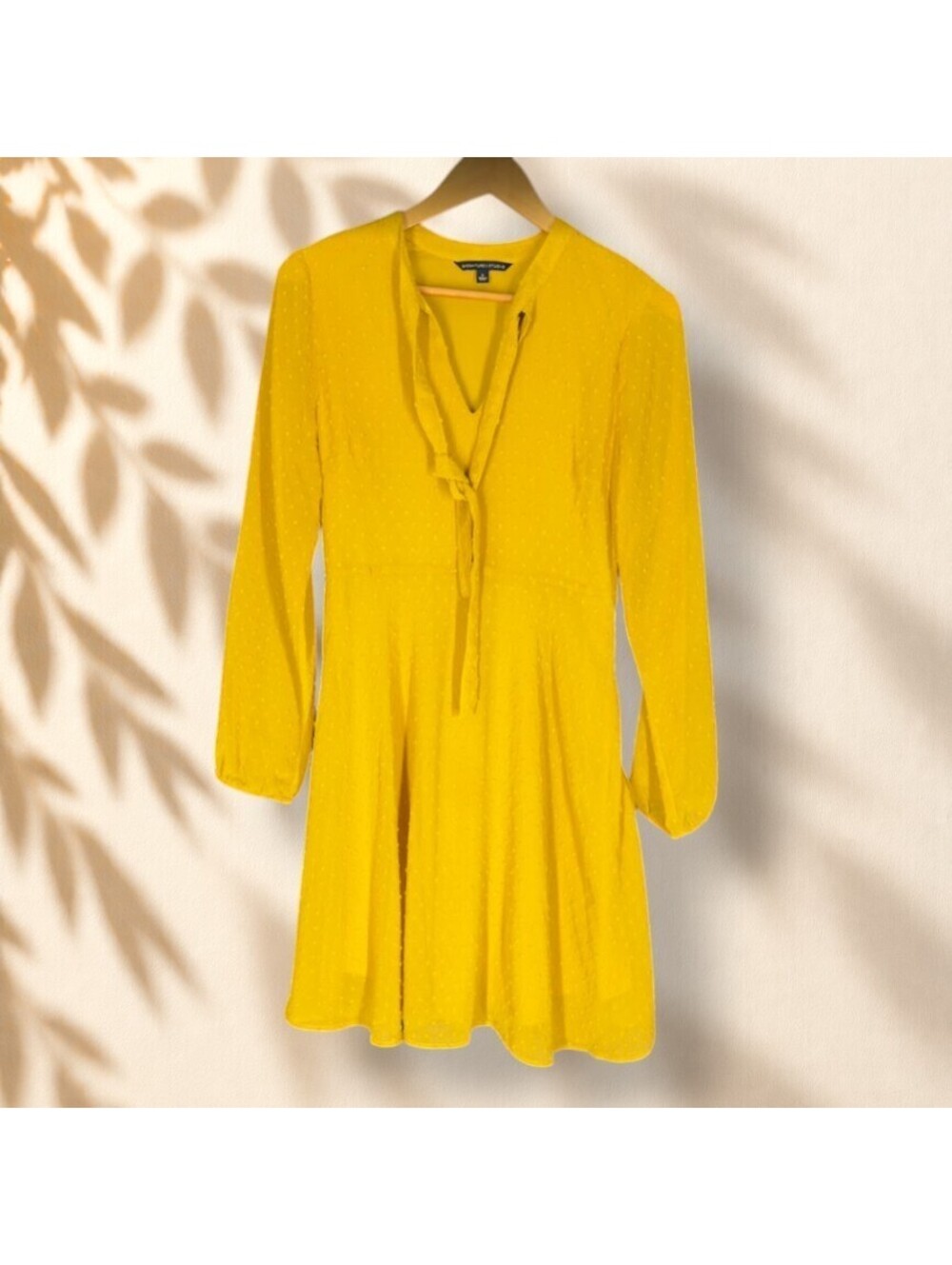Signature Dress Women S Small Yellow Sheath Midi V-Neck Tasseled Long Sleeve